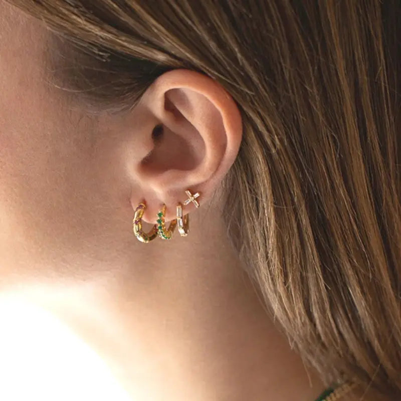 Colorful Crystal Earrings 925 Sterling Silver Ear Needle Stud Earrings for Women Cross Dangle Earrings Party Wedding Jewelry