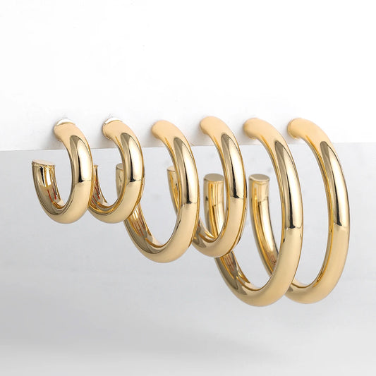 3pair Classic Copper Alloy Big Hoop Earrings Set for Women Fashion Oversize Round Circle Statement Earrings Vintage Jewelry Gift