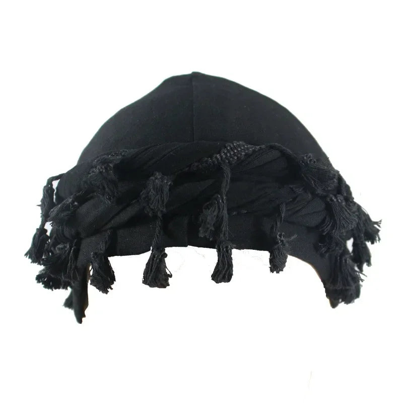 Men Hat Punk Burr Trim Twisted Tail Fringe Cotton Bandana Hat Hop Turban Hats Head Wrap Beanie Cap Solid Color Docker Hat 2024