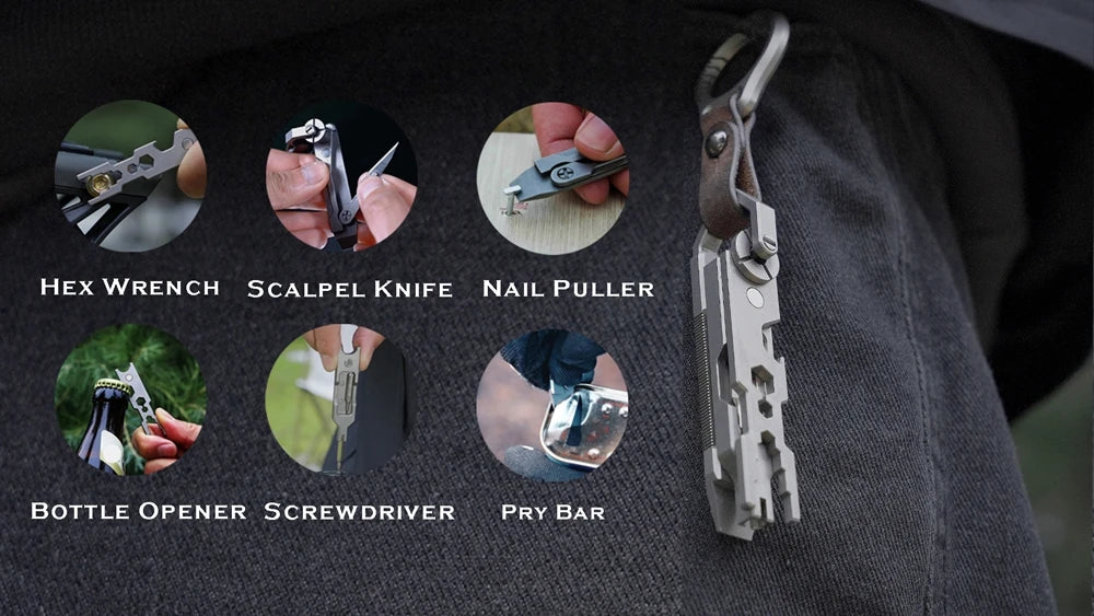 EDC TItanium Alloy with Titanium Key Ring Pry Bar Screwdriver Bottle Opener Handle Multi-tool profession Portable Outdoor Tools