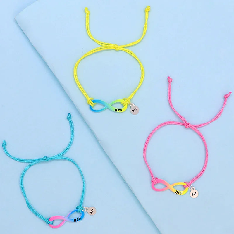 Lovecryst 3Pcs/Set Rainbow Colorful Children's Bracelet Adjustable Rope Braided Bff Best Friend Cute Charm Jewelry Gift For Kids