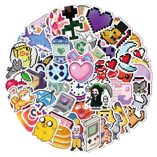 64Pcs Pixel Stickers  Animal Sticker Pack Cute Aesthetic Stickers Laptop Water Bottle Phone Skateboard Stickers for Teens Girls