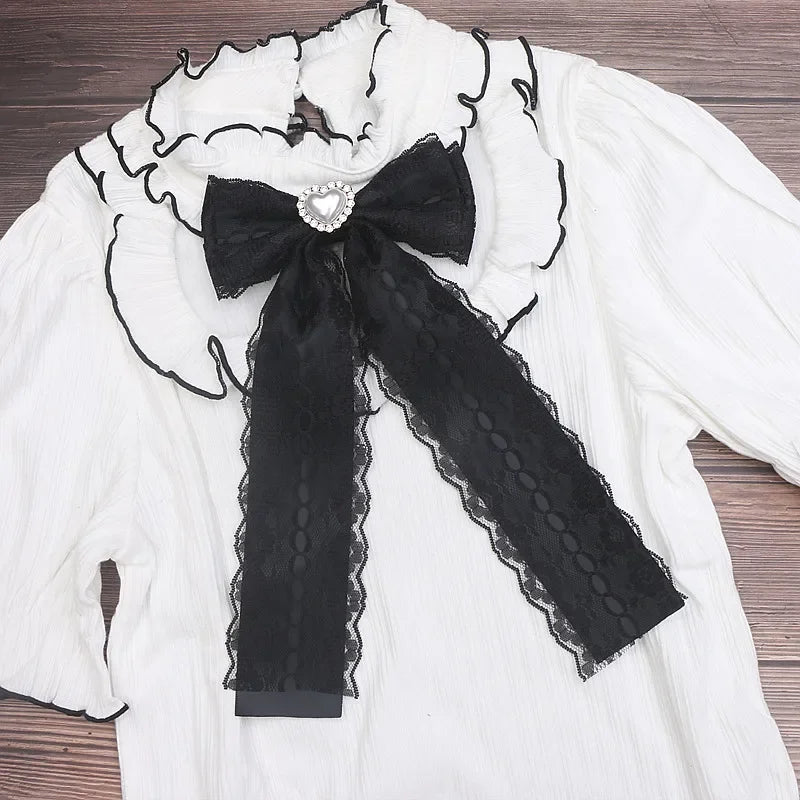 Girl Accessories Beaded Handmade Japanese Style Bow Tie Sweet Cute Mine Lace Big Bow Love Pearl Bow Tie for Women Femme