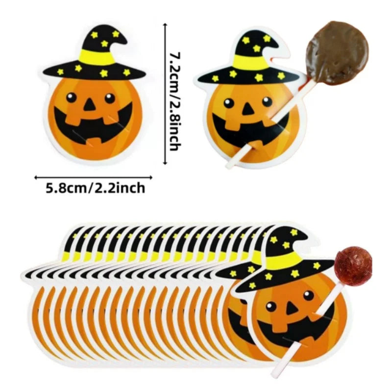 50/100PCS Halloween Paper Lollipop Cards Cute Pumpkin Ghost Candy Packaging Cards for Trick or Treat Halloween Decoration
