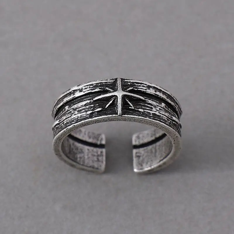 Retro Stary Night Art Ring For Men Silver Color Punk Gothic Adjustable Open Ring Rock Handmade Unisex Jewelry Accessories Gift