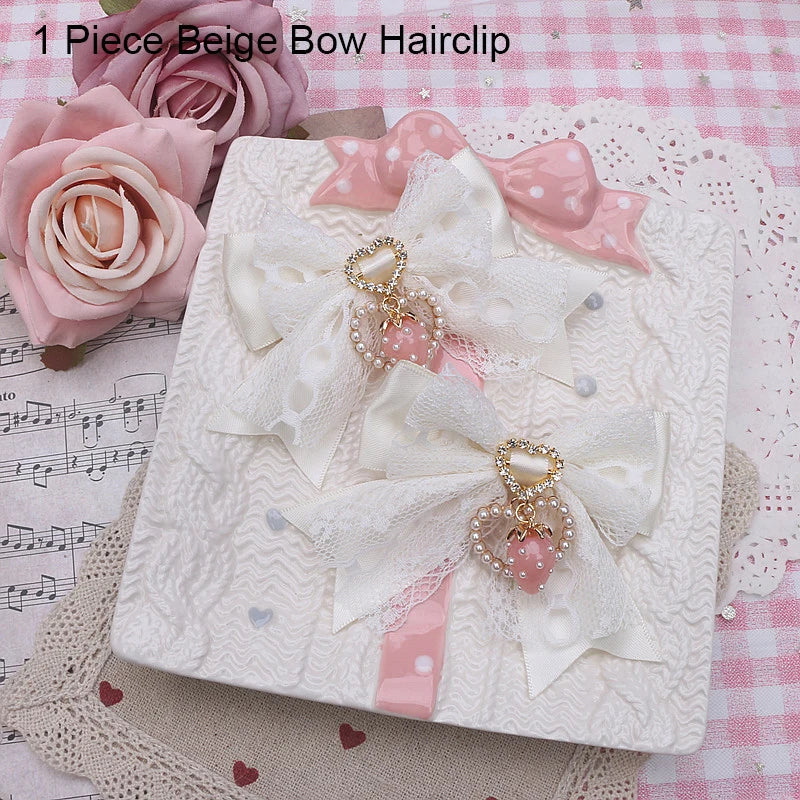 Women's Hair Accessories Strawberry Bow Lace Handmade Hair Clips Trendy Girl's Gift Lo Black Beige White Bowknot Hair Clip