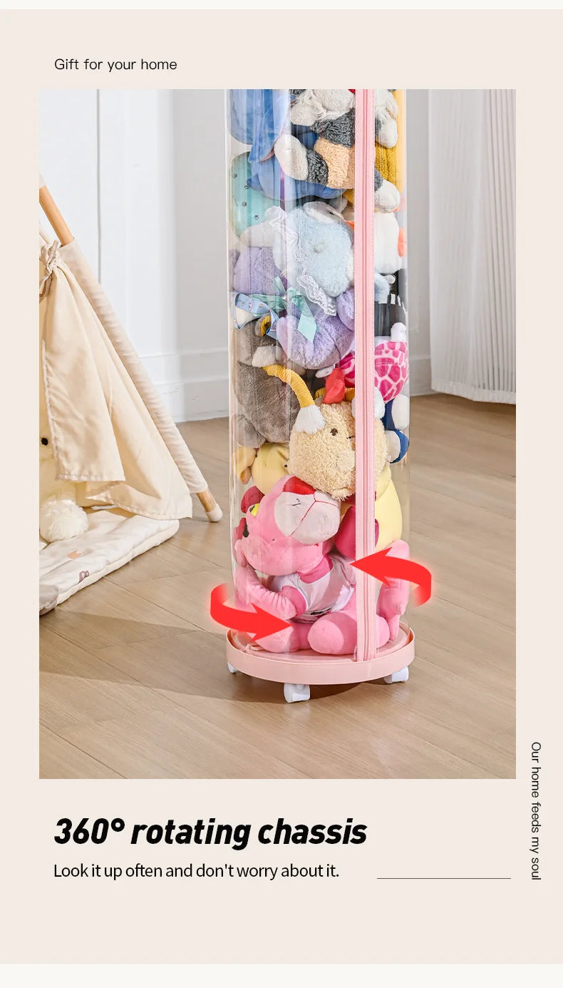 Transparent Doll Storage Box Plush Toy Circular Organization DIY Zipper Storage Tube Children's Toy Organizer Kid Christmas Gift