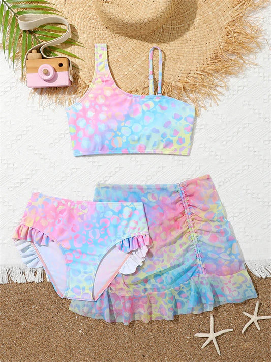 Bikini Girls Swimsuit 2025 New Gradient Sling Children Bikinis Set Three Piece Swimwear Summer Beach Wear Swimming Bathing Suit