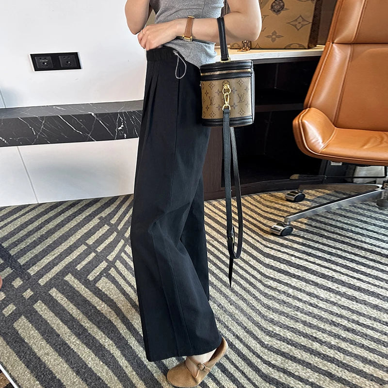 Summer Pregnant Woman Washed Cotton Trousers High Waist Ankle-length Plus Size Maternity Casual Pants Wide Legs Pregnancy Pants