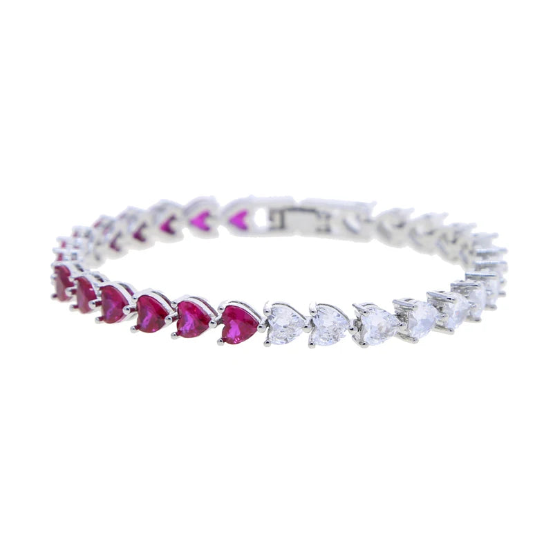 Iced Out Bling White Pink Heart Cubic Zirconia CZ Tennis Chain Bracelet 17cm 19cm 21cm Iced Out Bling Girlfriend Gift Jewelry