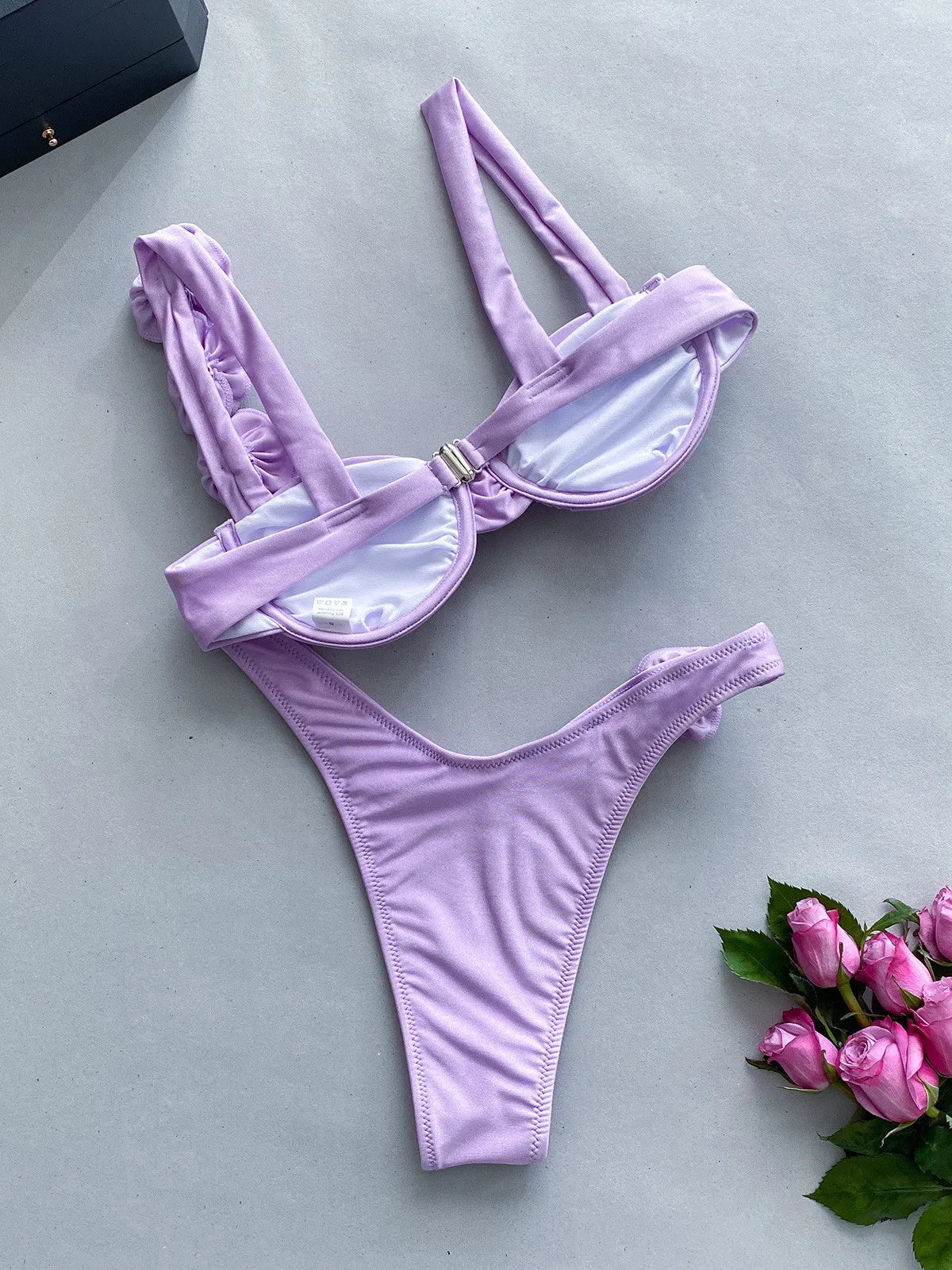 Push Up Bikinis 2024 Sexy Black 3D Flower Designer Bikini Sets Underwire Swimsuit Women Brazilian Bathing Suit Thong Swimwear