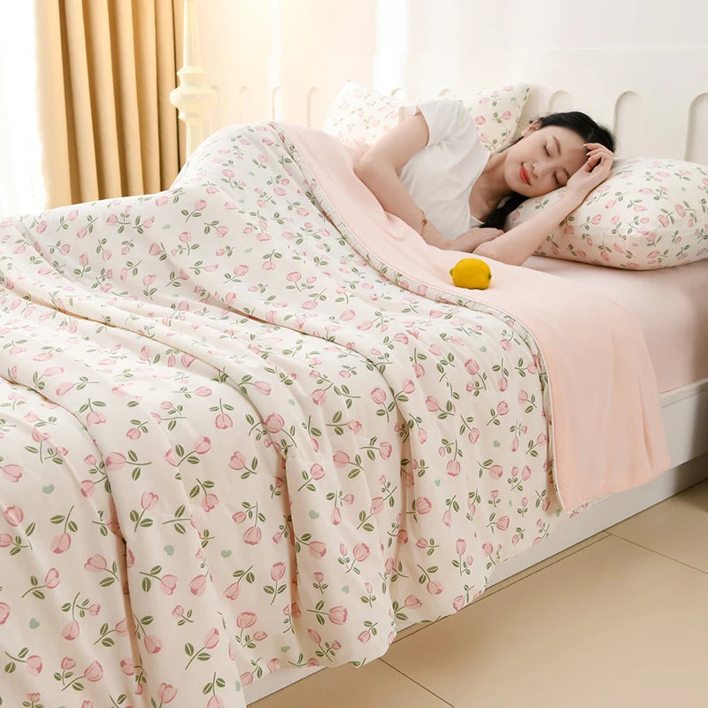 New Prints Cooling Blanket for Bed Silky Lightweight Summer Quilt Double Side Cold & Cooling Fabric Duvet Comforter Ice Silk