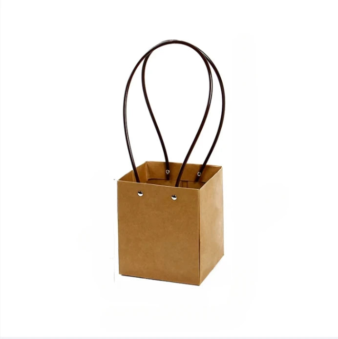 10pcs Christmas Gift Flower Kraft Paper Handbag Flower Arrangement Portable Box Rectangular Trapezoidal Flower Handheld Gift Box