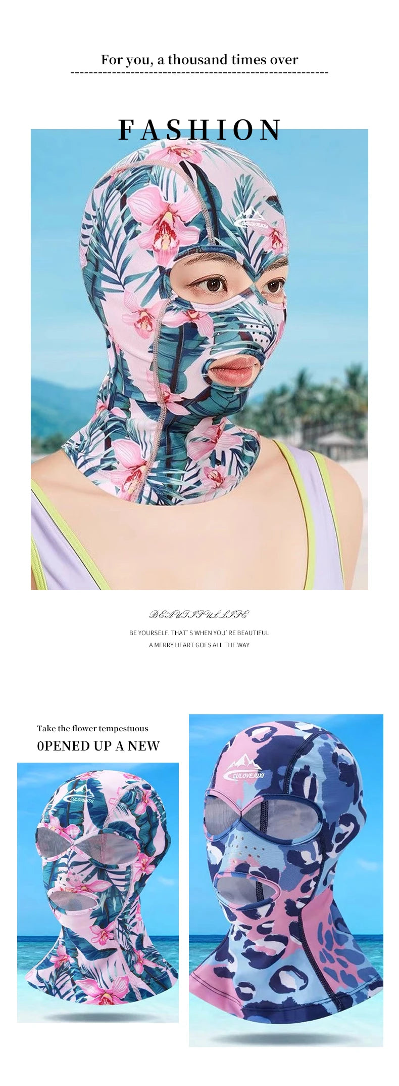 Summer Sun Protection Swimming Mask Flowers Balaclava Swim Cap Sun UV Protection Breathable Swim Cap for Women Men