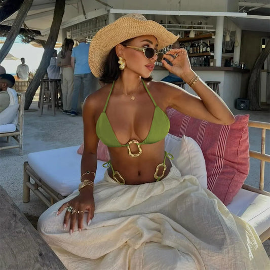 2024 Sexy Brazilian Bikini Set High Waist Golden Printed Women Swimwear Push Up Bikinis Swimsuit Female Biquini Bathing Suit