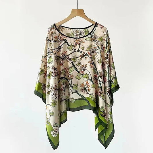 2024 Shawls Summer Beach Sexy Women Fashion Print Chiffon Smock Bikini Cover Up Loose Blouse Sunscreen Comfortable Poncho Hot