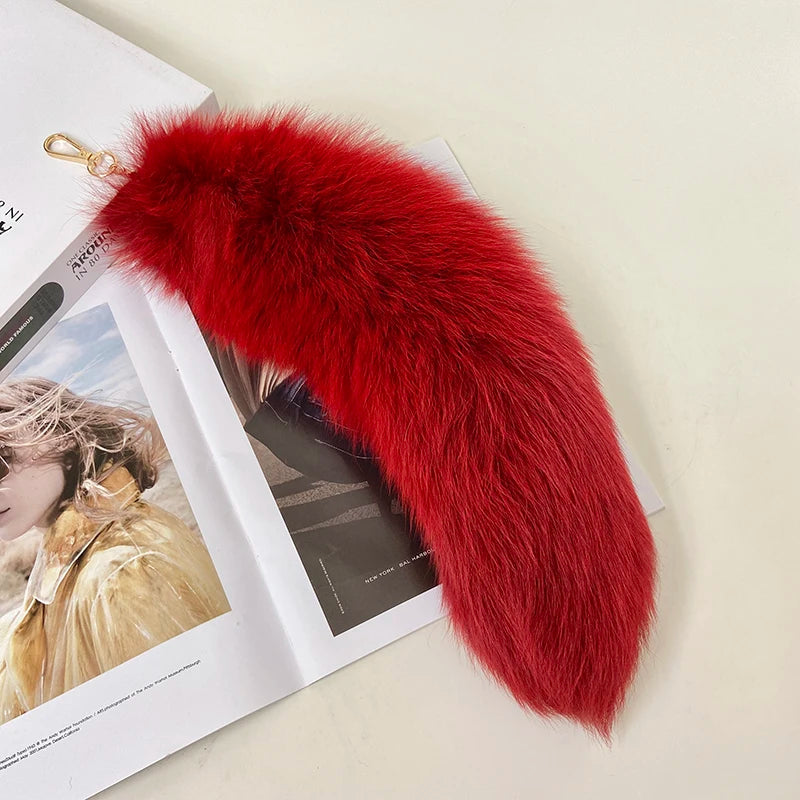 Naturally Fashion Fox Tail Keychain Wolf Tail Fur Tassel Bag Tag Black And Brown Charm Keyring Pom Pom Holder Strap Chain Gifts