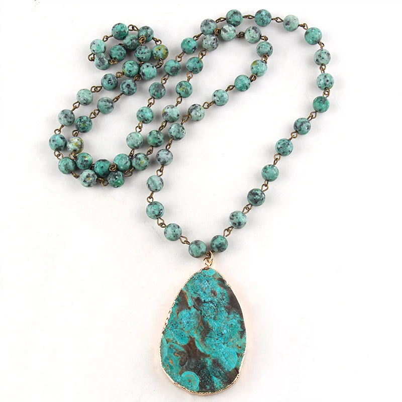 Fashion Boho Jewelry Africa Turquoise Natural Stones With Semi Precious Drop Pendant Women Bohemia Necklace Gift