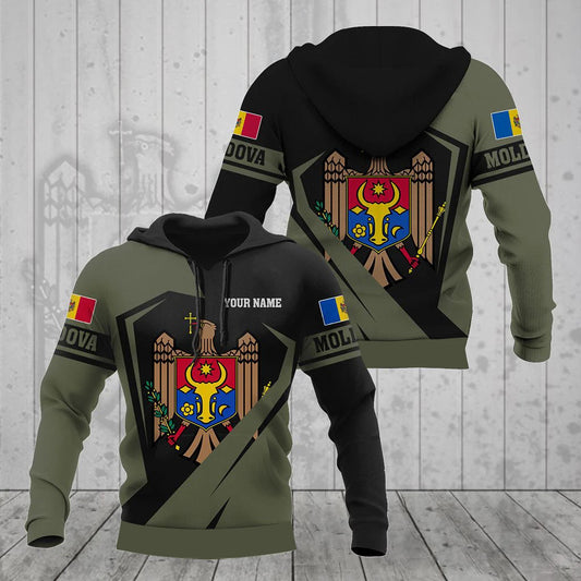 Custom Name Moldova Emblem Olive Hoodies Loose Unisex Pullover Sweatshirts Boy Casual Clothing Oversized Streetwear