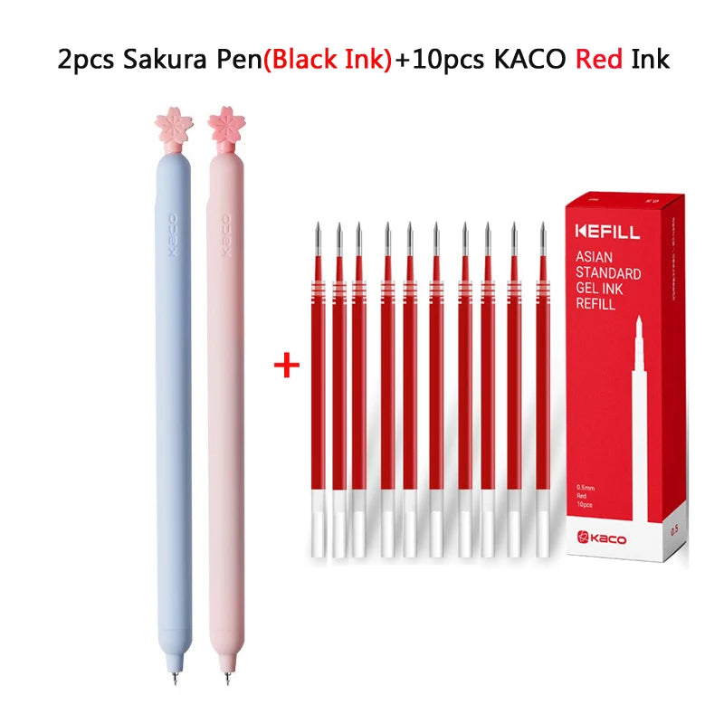 KACO 2pcs Sakura Gel Pen Set Double Ball ST Tip Side-pressed Decompression Signature Pens, Limited Romantic Aesthetic Stationery