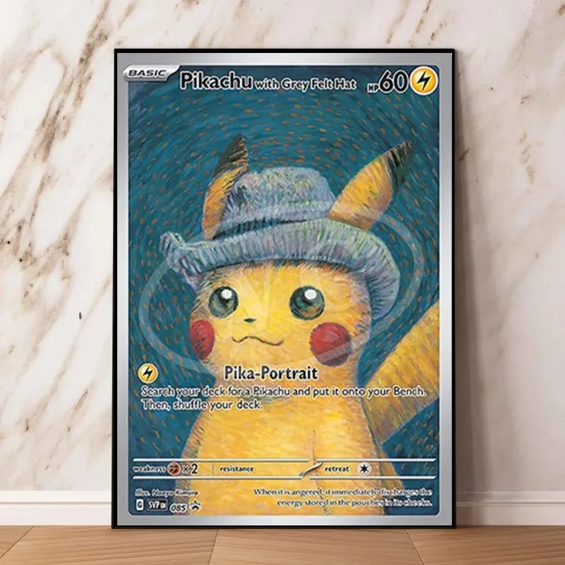 Van Gogh Museum Pocket Monster Anime Character Pikachu Canvas Painting Poster Living Room Bedroom Decoration Christmas Gift