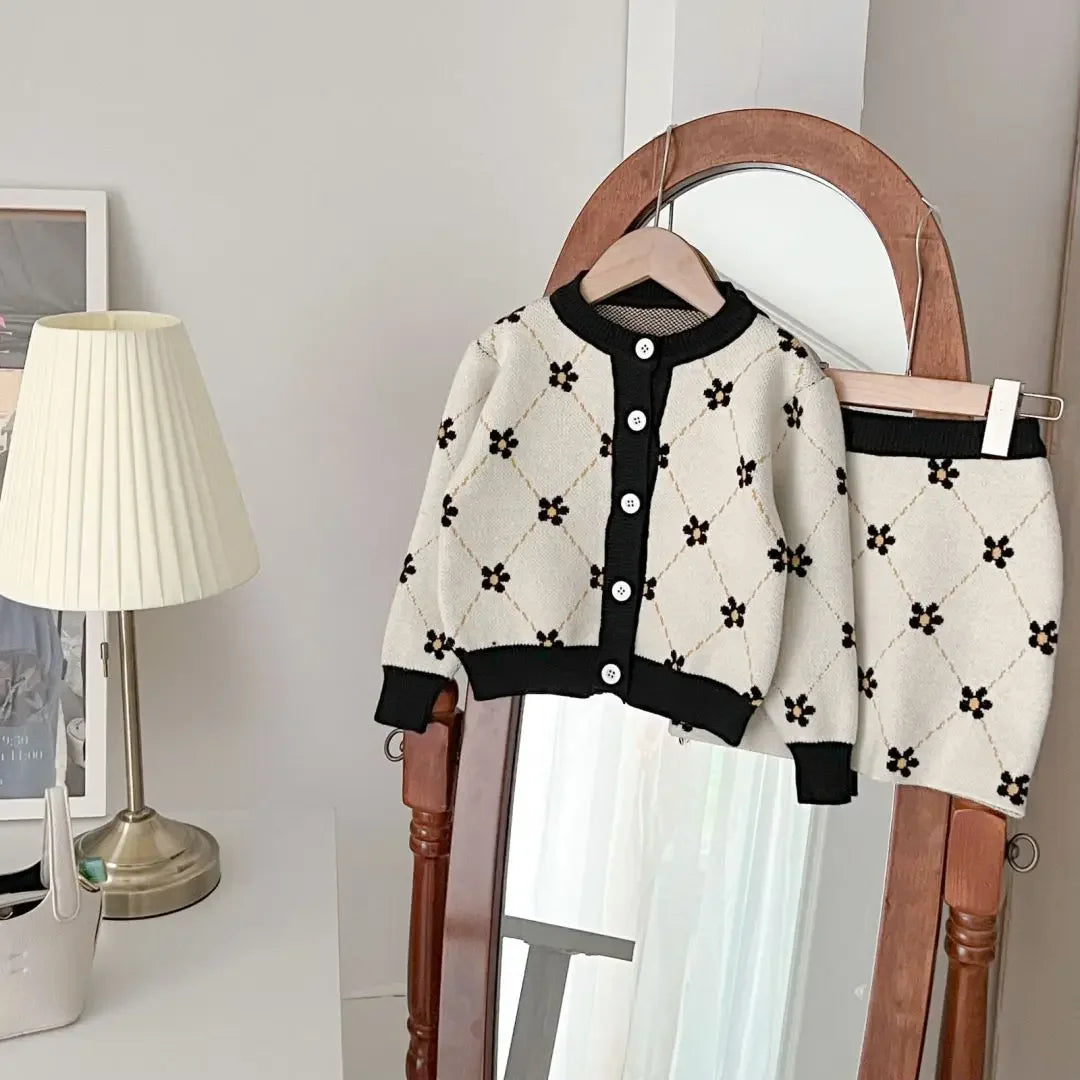 2024 Girls Sweater Set Little Girl Fashion Toddler Korean Style Top+Skirt Two-piece Sets Kids Party Cute Cotton Autumn Clothing