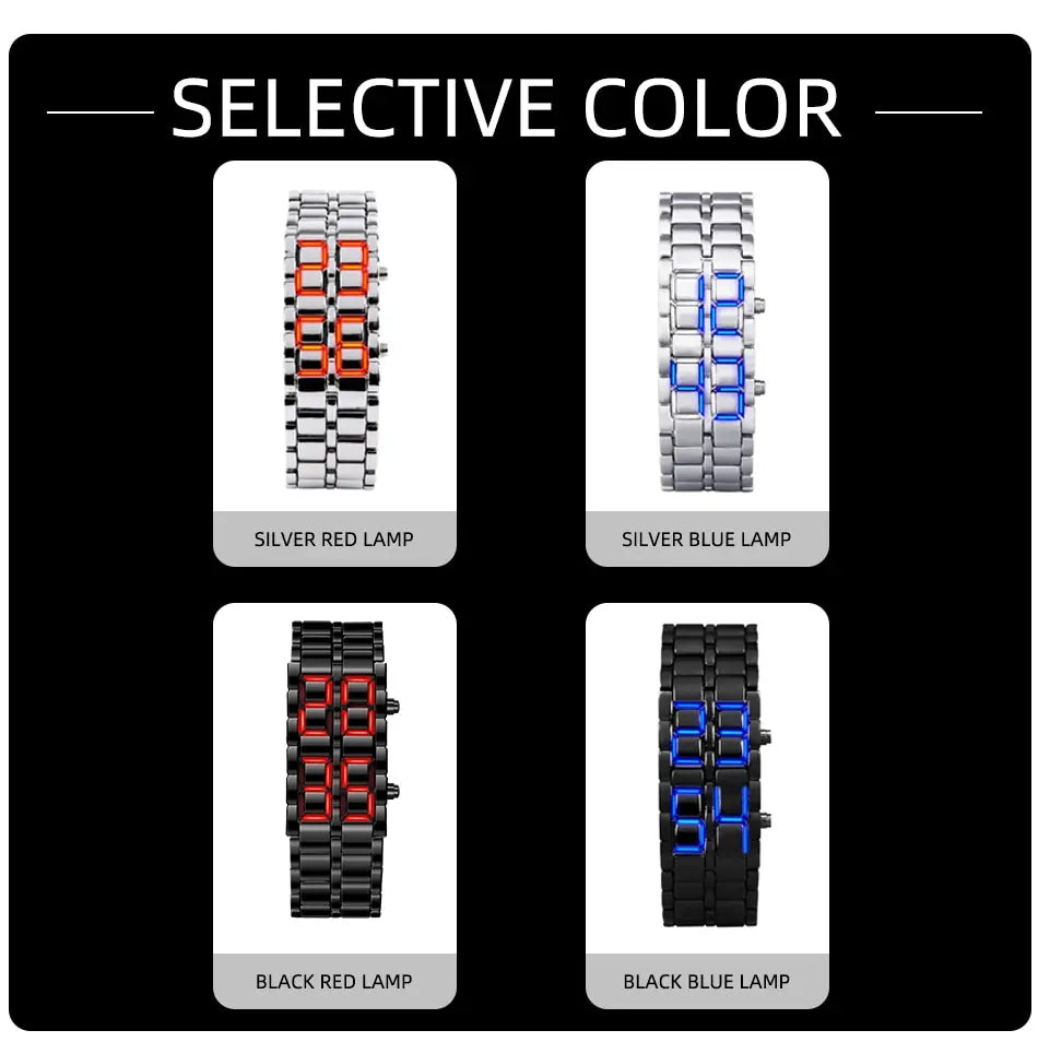Fashion Mens Digital Lava Wrist Watch Men Black Full Metal Red Blue LED Display Watches Gifts for Male Boy Sport Creative Clock