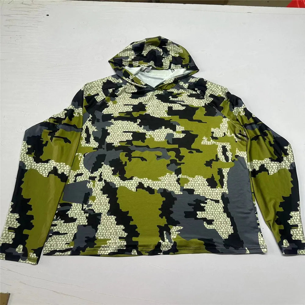 Long Sleeve Fishing Hoodie for Men Anti-UV Sun Protection Clothes Fish Shirt Hunting Jungle Camouflage Jersey UPF 50 + New