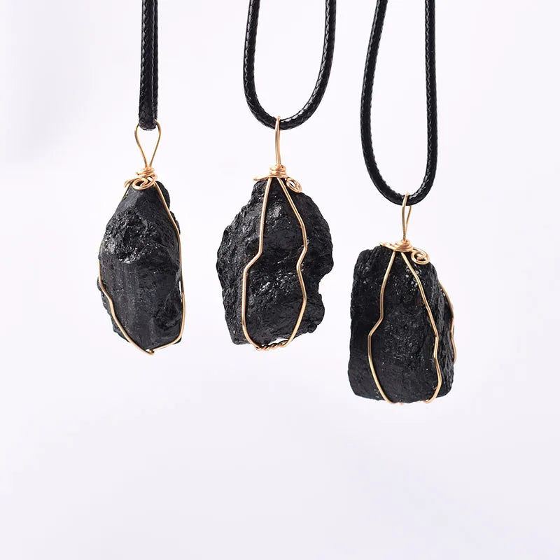 Natural Crystal Tourmaline Handmade Pendant Raw Stone Necklace Healing Stone Quartz For Men Women Mineral Jewelry Diy Gift