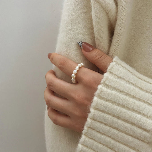 Fashion Elegant Beaded Pearl Rings Imitation Pearl Geometric Rings for Women Continuous Circle Minimalist Ring 2022 New