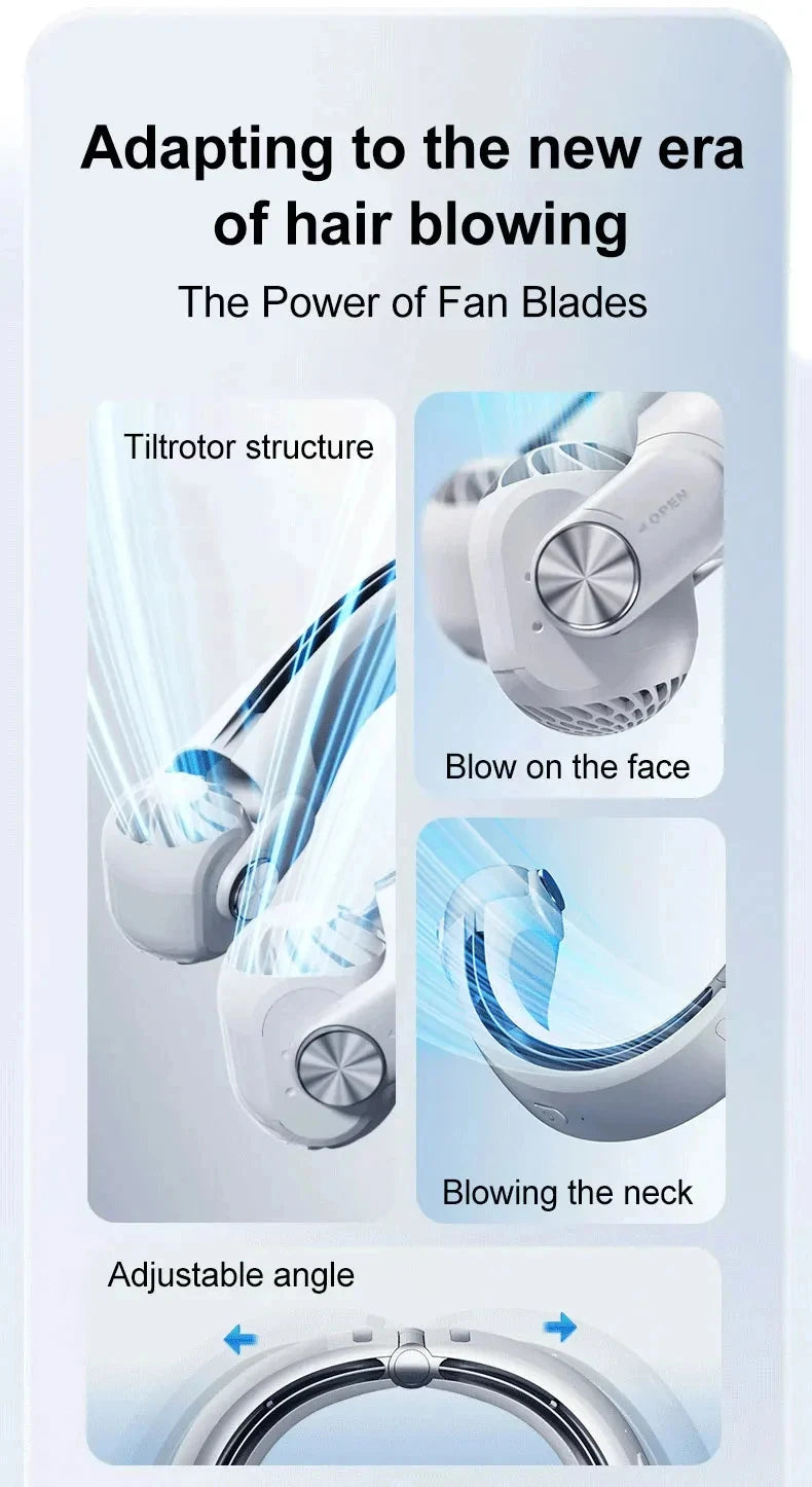 Portable Neck Hanging Fan With Usb Charging Adjustable Bladeless Turbofan Bladeless Student Dormitory Home Outdoor Cooling