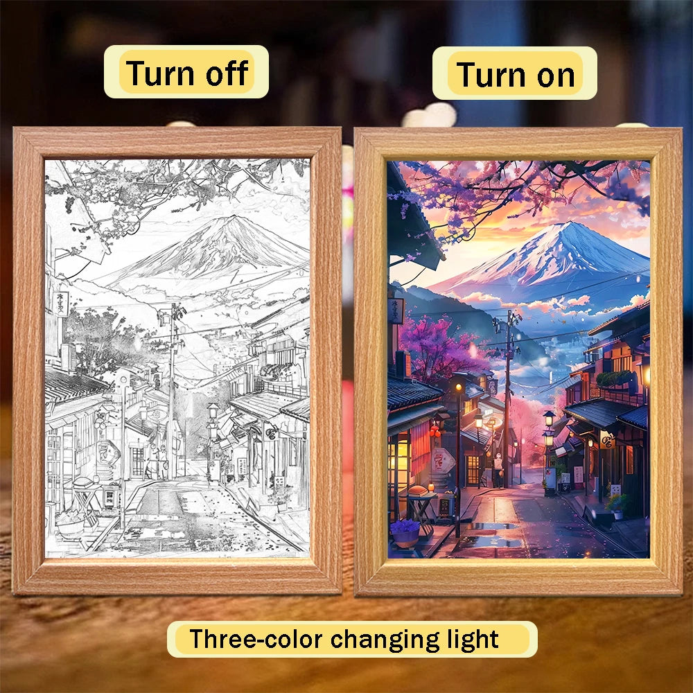 Beautiful city, Japan, Mount Fuji light picture frame, Led night light, wall light, home decoration, Christmas gift, moon light