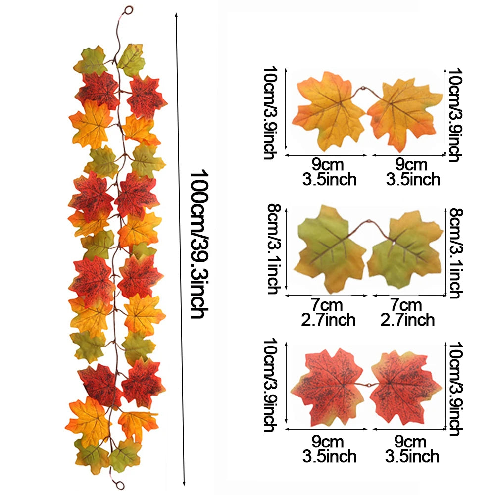 Thanksgiving Decorations Fall Maple Vine Garland Artificial Autumn Fall Foliage Garland Wedding Fireplace Decor Halloween Party
