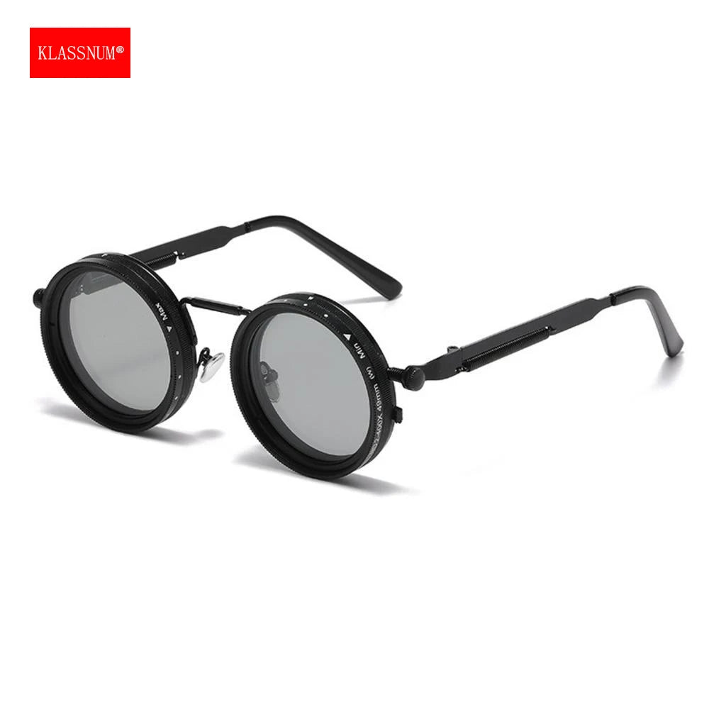 KLASSNUM ND Sunglasses Dimming Glasses Men Outdoor Polarized Sun Glasses Retro Punk Round Frame Women ND9 Tint Eyepiece New In