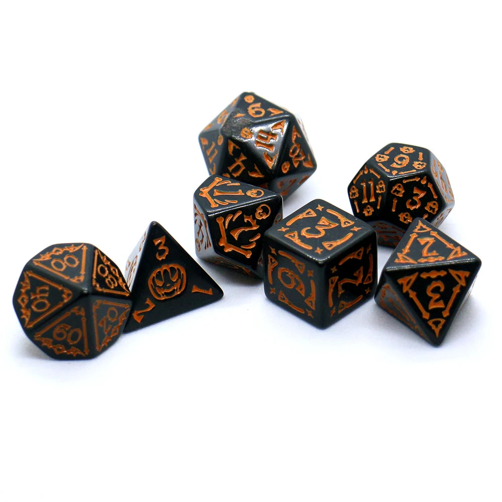 7pcs Set Relief Halloween Pattern Board Game Dice Set, DND Game Dice