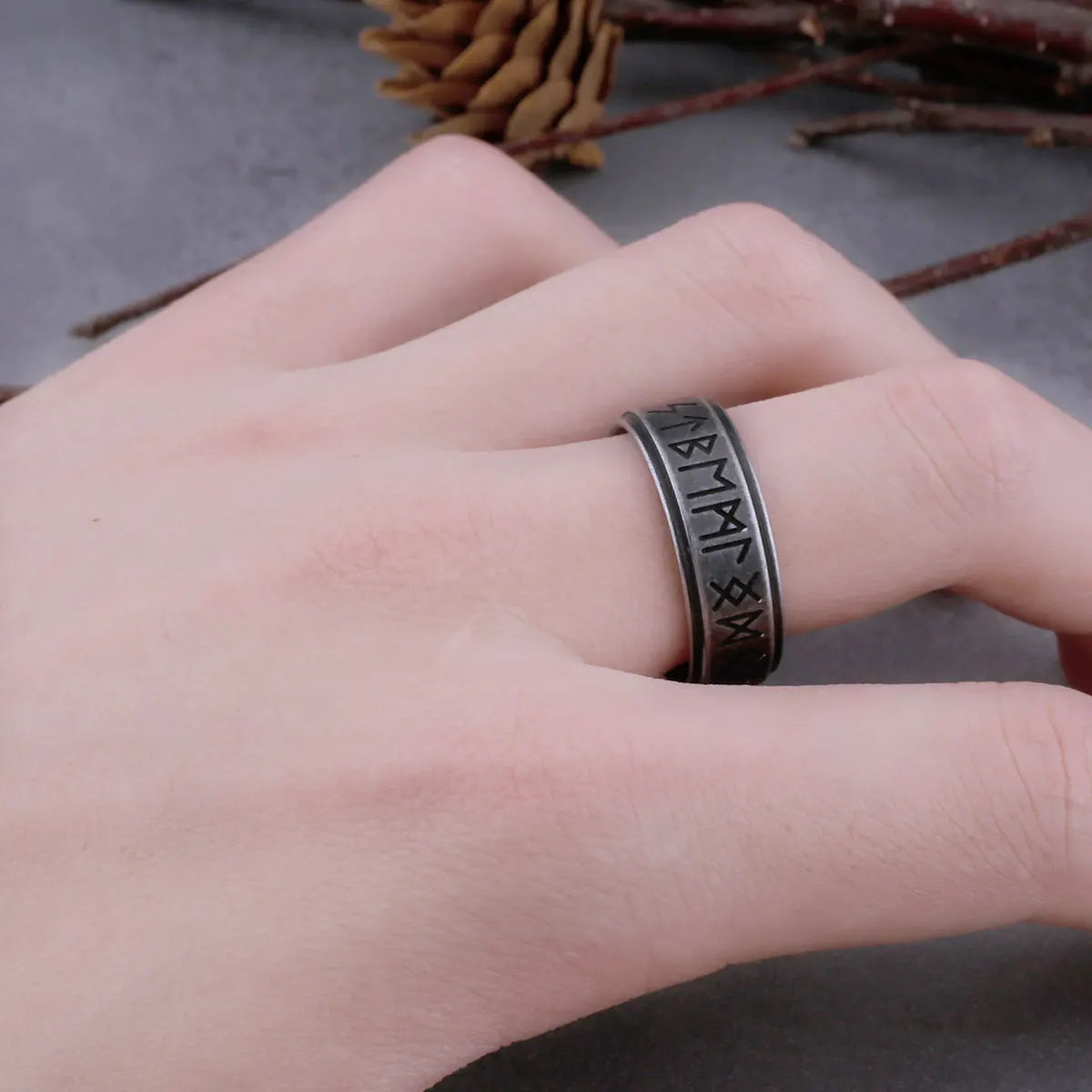 316L Stainless Steel Odin Nordic Viking Amulet Rune Ring Men and Women Fashion Words Retro Ring Viking Men's Jewelry