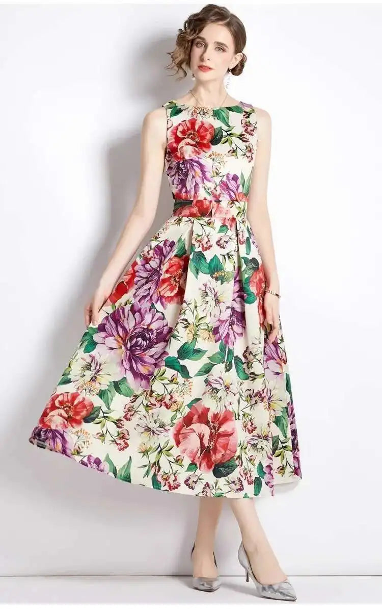 JAMERARY New Summer Hoilday Floral Midi Dress Women Printed A Line Long Vestidos