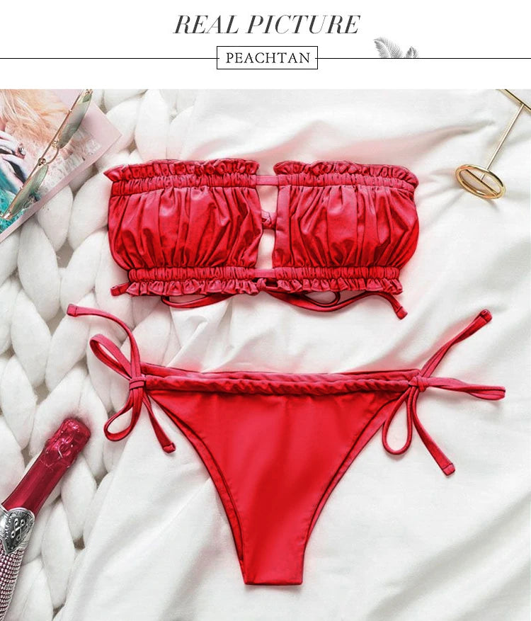 2024 Hot Lace Up Thong Brazilian Beachwear Swimwear Summer Women Biqunis Strapless Bathing Suit Leopard Swimsuit Maya Micro Mini