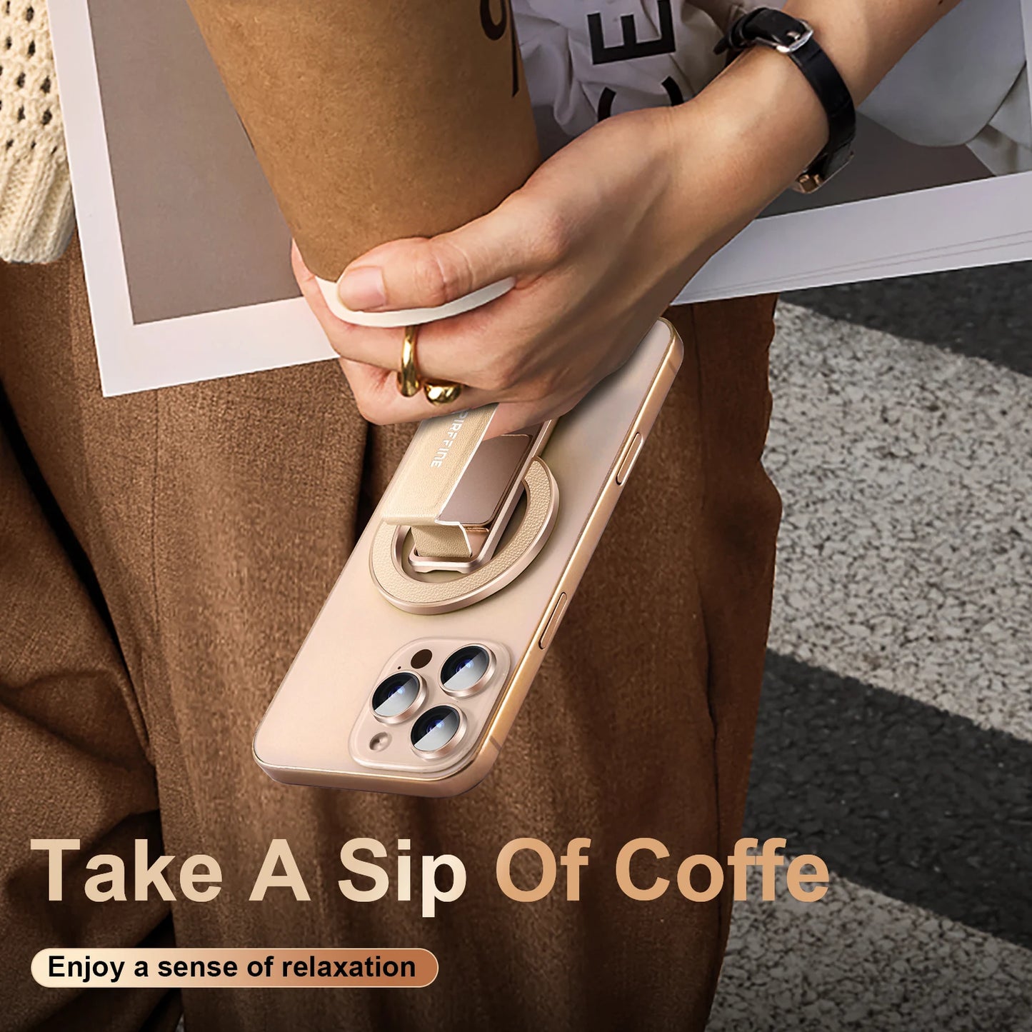 Eary Magnetic Phone Ring Grip Holder for Magsafe Genuine Leather Adjustable Angle for Phone Case Stand for iPhone 17 Air 16 15