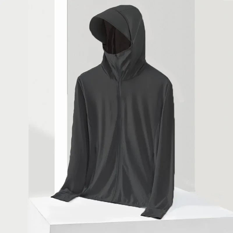 UPF 50+ Sunscreen Jacket for Men -Waterproof Hooded Windbreaker for Summer Fishing and Hunting Quick Dry Sun Protection Clothing