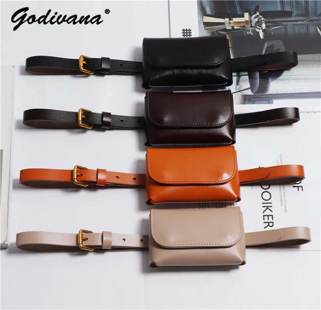 Genuine Leather Women's Thin Waistband Small Girdle Bag With Belt Korean Simple All-Match Decorative Dress Jeans Waist Belt