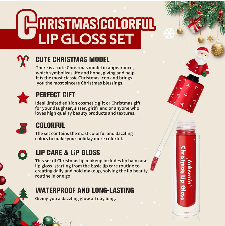 Lakerain Christmas Lip Gloss Set Long Lasting Moisturizing Waterproof Portable Travel Kit Ideal Thanksgiving Christmas Gift