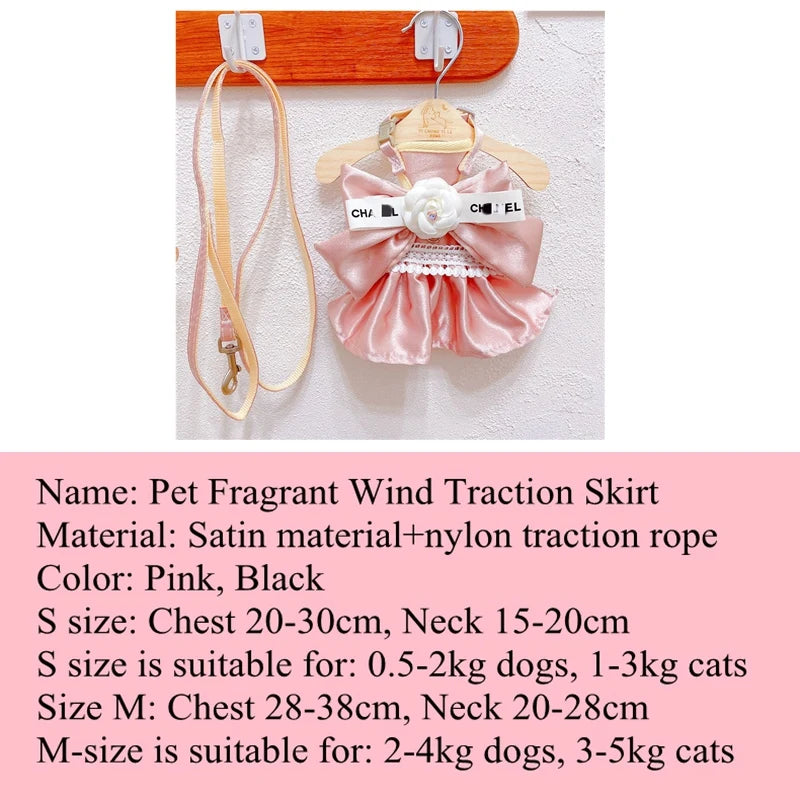 New Pet Cat Dog Traction Suit Fashion Luxury Flowers Bow lace Chest Back Traction Rope Advanced Flower Clothes Dog Walking Rope