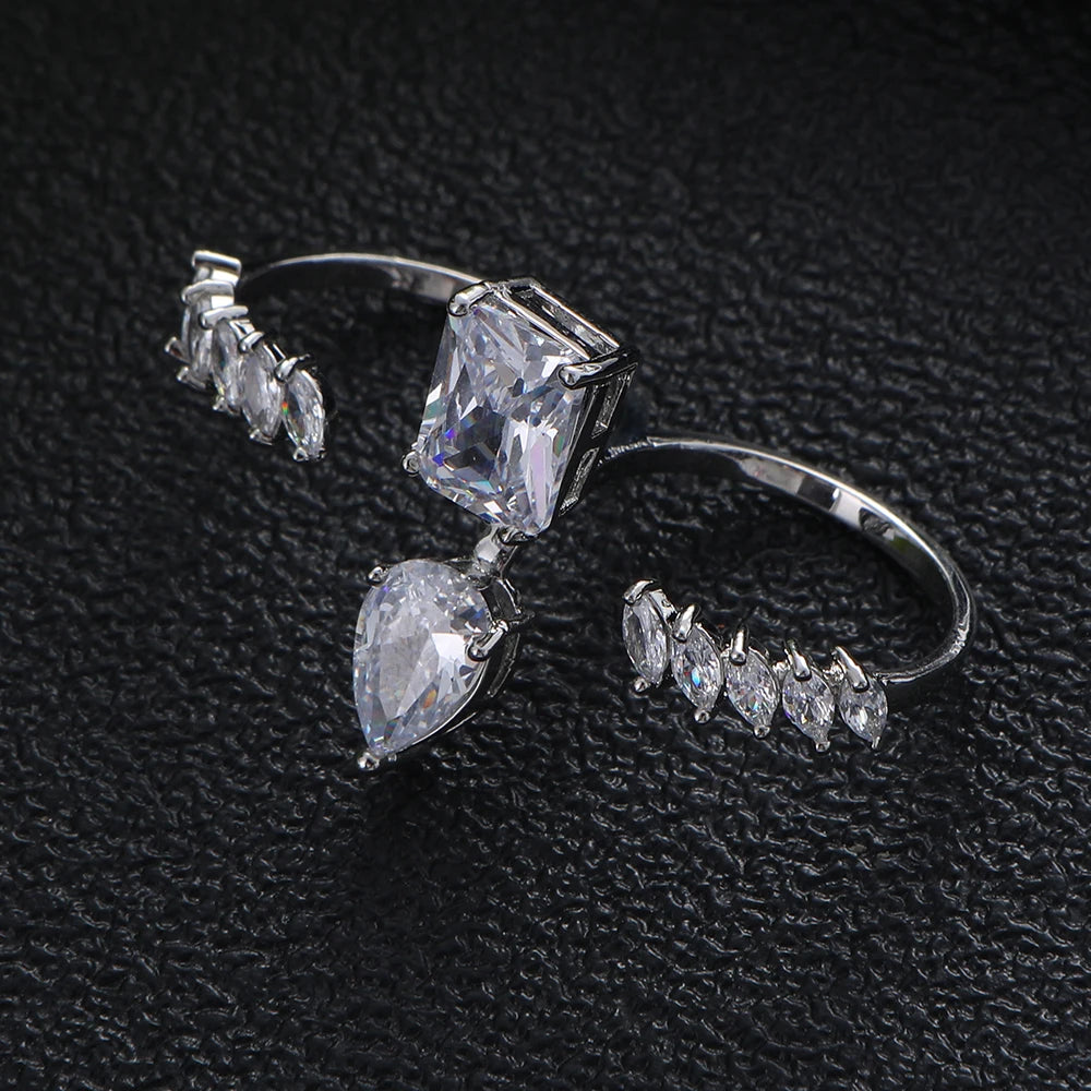 NEW Elegant Square Wedding Brand Rings for Women Cubic Zircon Finger Rings Beads Charm Ring Bohemian Beach Jewelry Gift R186