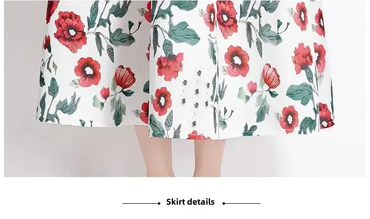 Summer New Long Floral Print Dress Big Hemline Slimming Fashionable Umbrella Skirt Style Sleeveless Women's Dress