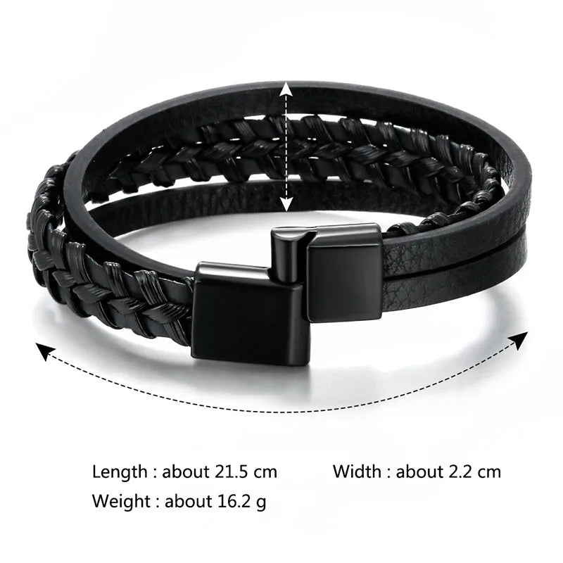 Vintage Genuine Leather Bracelet for Men Handmade Woven Bracelet Magnetic Clasp Wrap Bracelet Homme Hand Jewelry Accessories New