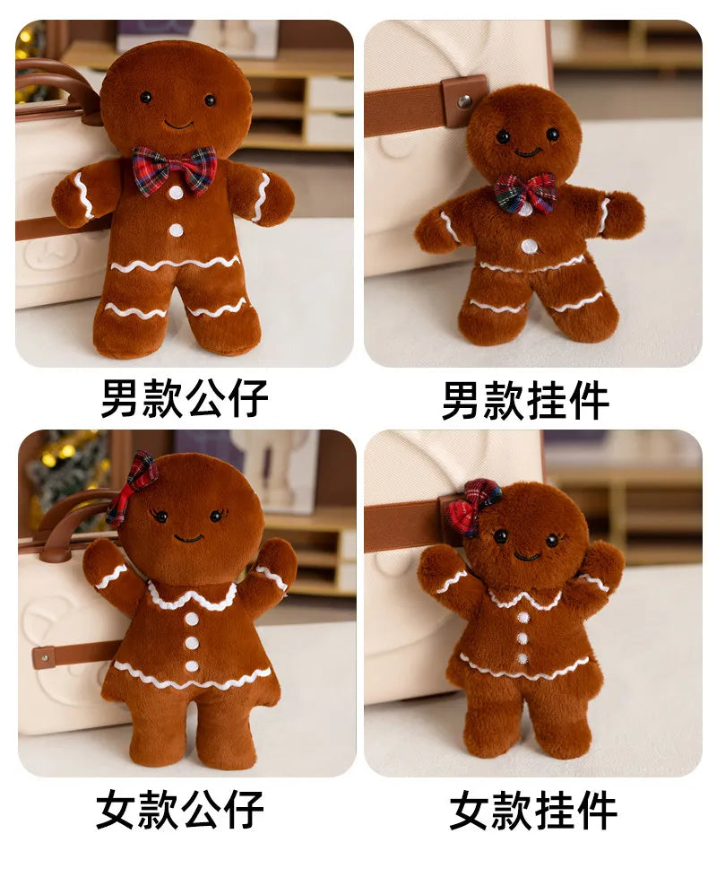 New Christmas Gingerbread Man Plush Toy Gingerbread House Key Bag Pendant Pillow Boys Girls Soft Toys Christmas Gift Party decor