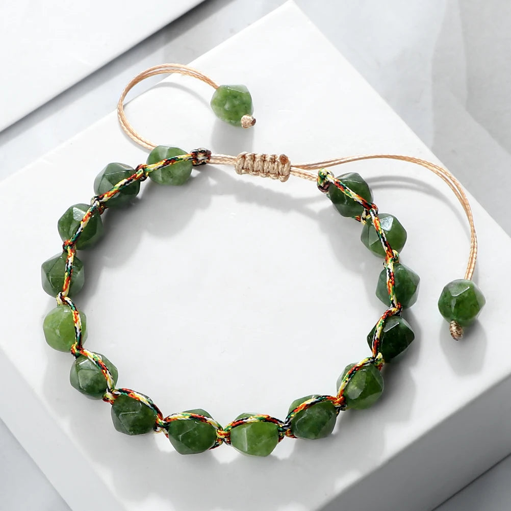 Women Healing Energy Bracelet 8mm Natural Gemstone Beads Irregular Shaped Cut Surface Beads Bracelet Charm Couples Jewelry Gifts