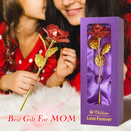 Artificial Rose Flowers 24K Foil Plated Rose Valentines Day Christmas Gift for Wife Mother Lasting Forever Love Golden Flower