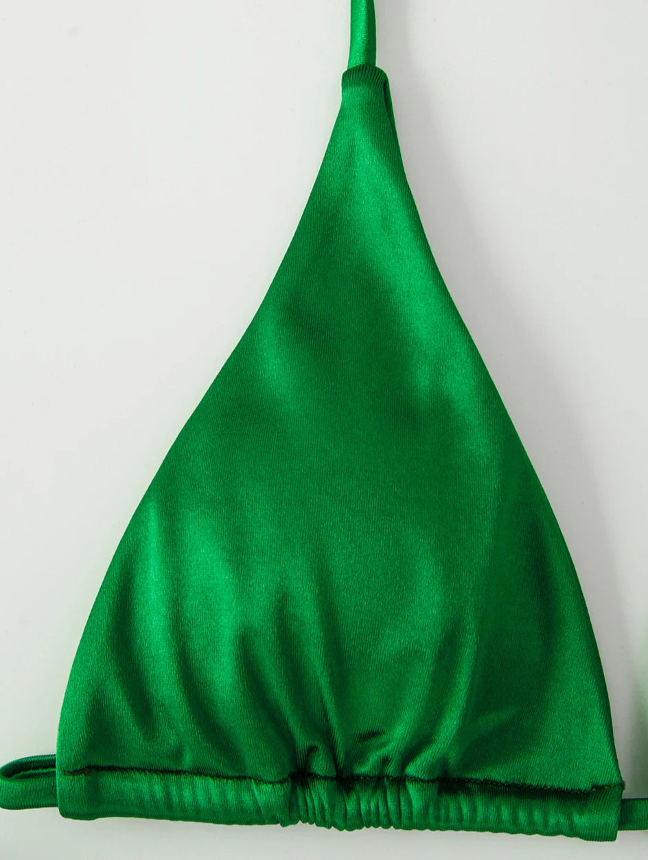 Metallic Halter Triangle Bikini 2023 Swimsuit Women Swimwear Female Bathing Suits Brazilian Thong Micro Bikinis Set Beach Wear